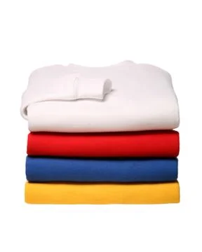 Stack of folded sweat shirts isolated on white background Stock Photos