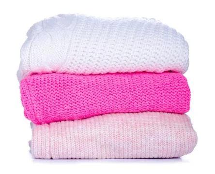 Stack folded sweaters warm clothing Stock Photos