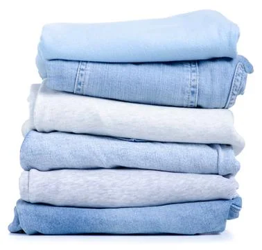 Stack folded white gray blue clothing jeans Stock Photos
