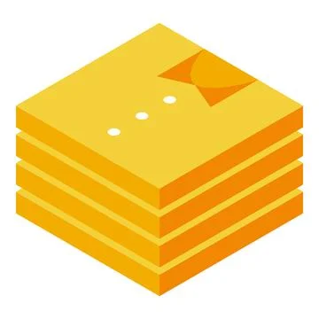 Stack of folded yellow t shirts with orange collar in isometric view Stock Illustration