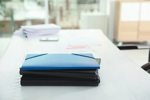 Stack of folders with documents on office table. Space for text 스톡 사진