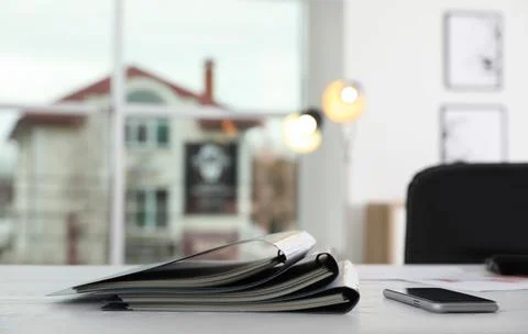Stack of folders with documents on office table. Space for text Stock Photos