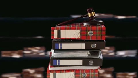 A stack of folders with judge's gavel against a background of animated folders Stock Footage 236478998