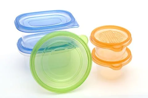 Stack of food plastic containers Stock Photos