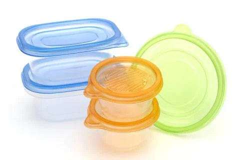 Stack of food plastic containers Stock Photos