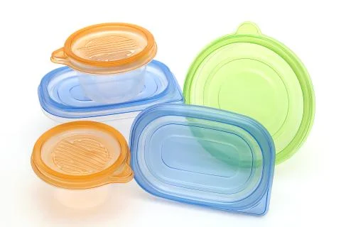 Stack of food plastic containers Stock Photos