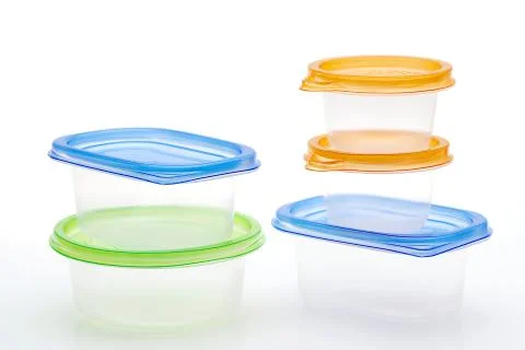 Stack of food plastic containers Stock Photos