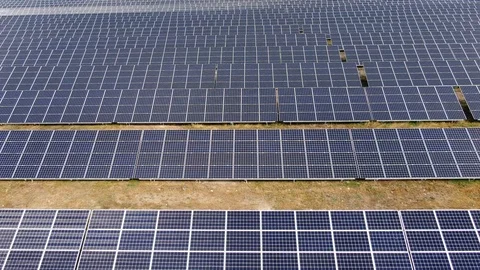Stack of footage: Aerial view of Solar Panels Farm (solar cell). Drone flight Stockbeeldmateriaal 122779215