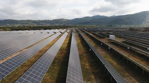 Stack of footage: Aerial view of Solar Panels Farm (solar cell). Drone flight Stock Footage 122781181