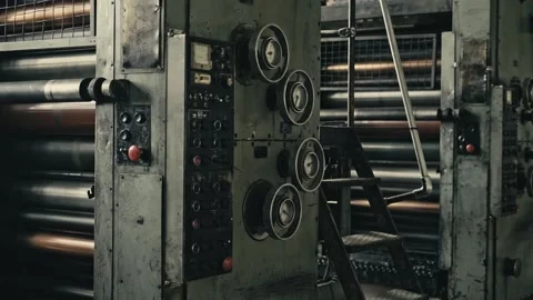 Stack of footage: Old printing house of production from the times of GDR and the Vídeo Stock 149826329