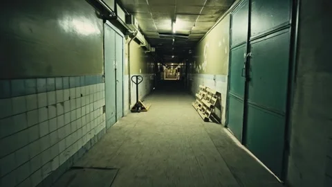 Stack of footage: Walking through Old dark apartment building, long dark hallway Stock Footage 149827572