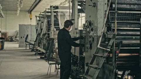 STACK OF FOOTAGE: Worker presses buttons on the control panel in olg abandoned 스톡 동영상 149825606