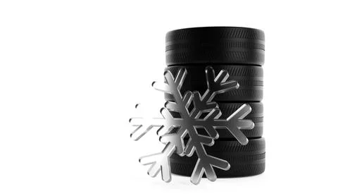 Stack of four car tires over white background with abstract snowflake, wint.. Stock Illustration