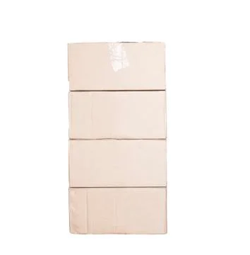 A stack of four cardboard boxes on a white background, concept of buying goods 写真素材