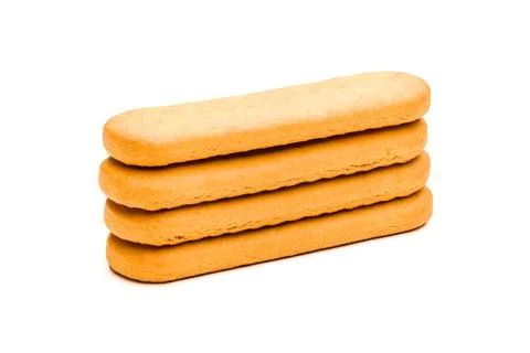 Stack of four golden rectangular crackers isolated on white background Fotos de archivo