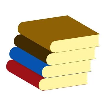 Stack of four hardcover books with brown blue and red covers and cream Illustrazione stock