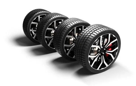 Stack of four performance car wheels on white background 스톡 일러스트