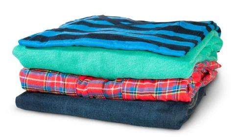 Stack of four types of clothes rotated Stock Photos