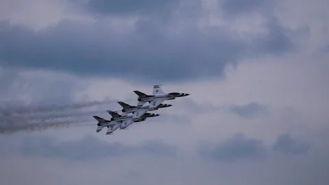 Stack of four USAF Thunderbirds F-16 falcon jet aircraft airshow fly by Video stock 157188679