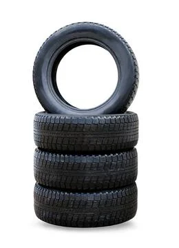  Stack of four wheel new black winter tyres for car Stack of four wheel ne... Stock Photos