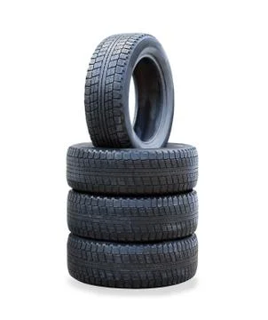 The stack of four winter new tires over white Stock Photos