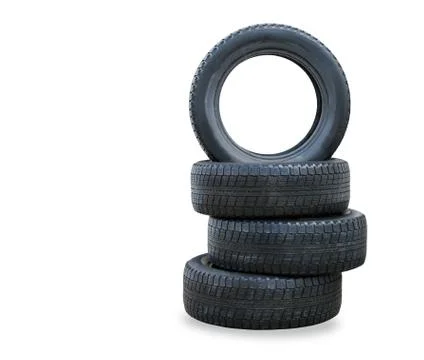 The stack of four winter new tires over white Stock Photos