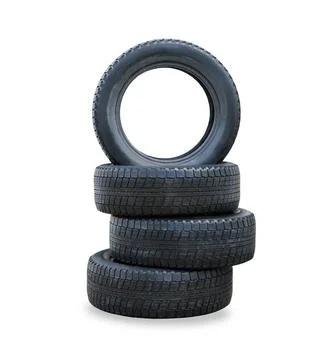 The stack of four winter new tires over white The stack of four winter new... Stock Photos