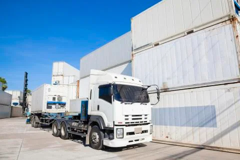 Stack of freight containers at the docks Stock Photos