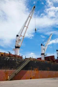 Stack of freight containers at the docks 库存照片