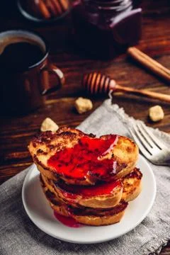 Stack of french toasts with berry marmalade Stock Photos