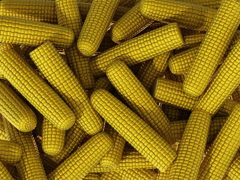 Stack of fresh corn cobs. 3D illustration 스톡 일러스트
