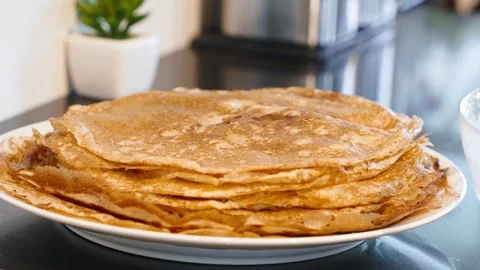 Stack Of Fresh Crepes On Plate Stock Footage 328252488