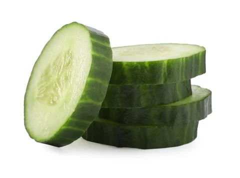 Stack of fresh cut cucumber isolated on white 스톡 사진