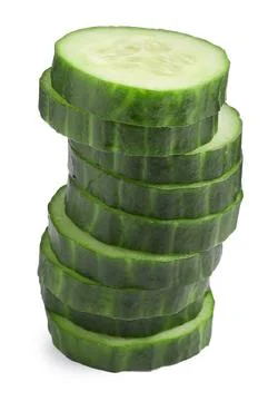 Stack of fresh cut cucumber isolated on white 스톡 사진
