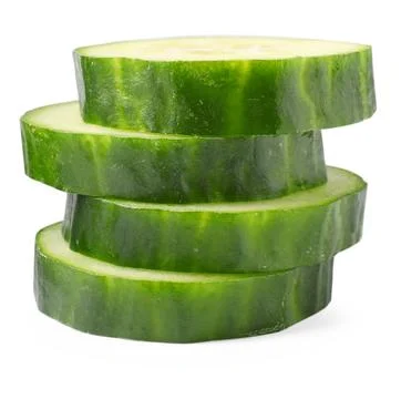 Stack of fresh cut cucumber isolated on white 스톡 사진