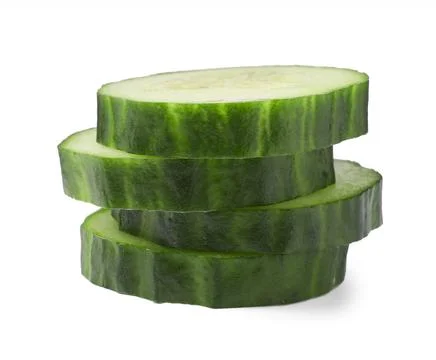 Stack of fresh cut cucumber isolated on white Stock Photos