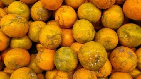 Stack of fresh orange or tangerine at market Stock Photos
