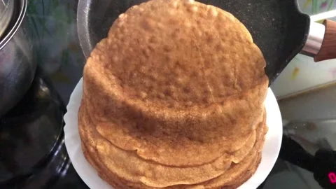 Stack of fresh pancakes Stock Footage 254497460