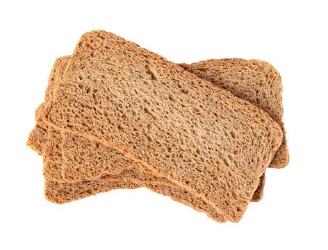 Stack of fresh rye crispbreads isolated on white, top view 스톡 사진