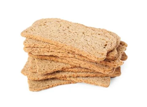 Stack of fresh rye crispbreads isolated on white Stockfoto's