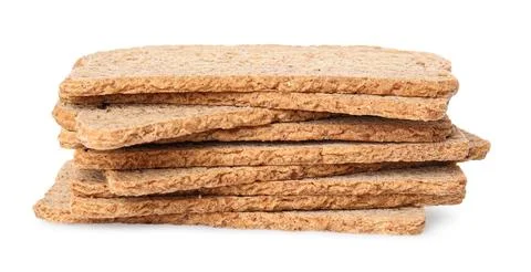 Stack of fresh rye crispbreads isolated on white Foto stock