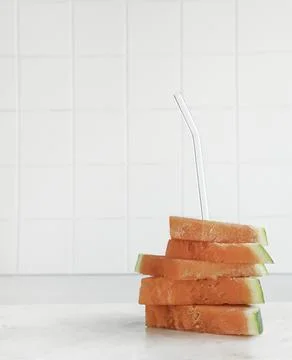 Stack of fresh slices of watermelon. Stock Photos
