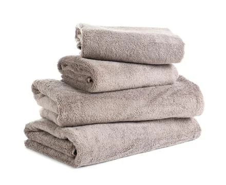 Stack of fresh towels isolated on white 스톡 사진