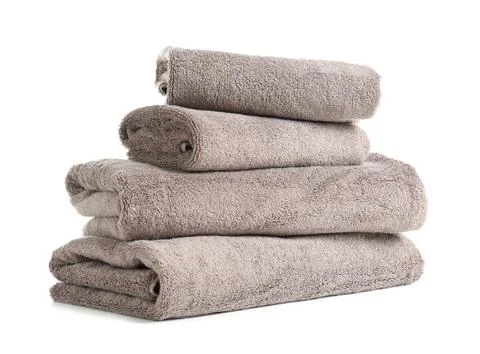 Stack of fresh towels isolated on white 스톡 사진
