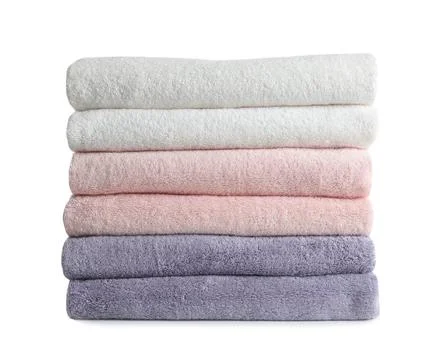 Stack of fresh towels isolated on white Stock Photos