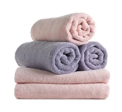 Stack of fresh towels isolated on white Stock Photos
