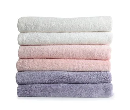 Stack of fresh towels isolated on white 스톡 사진