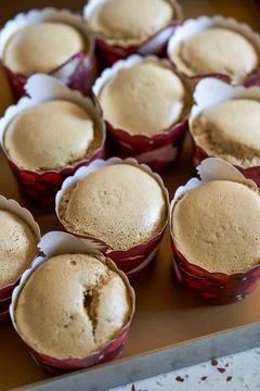 A Stack of Freshly Baked Coffee Flavored Cupcakes Foto stock