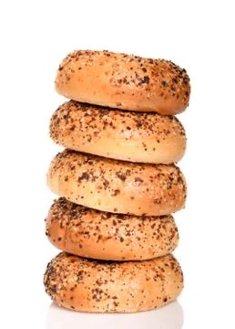 Stack of freshly baked everything bagels Stock Photos