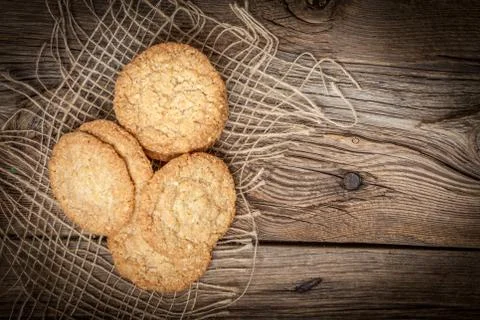 Stack of freshly baked oat biscuits. Stock Photos